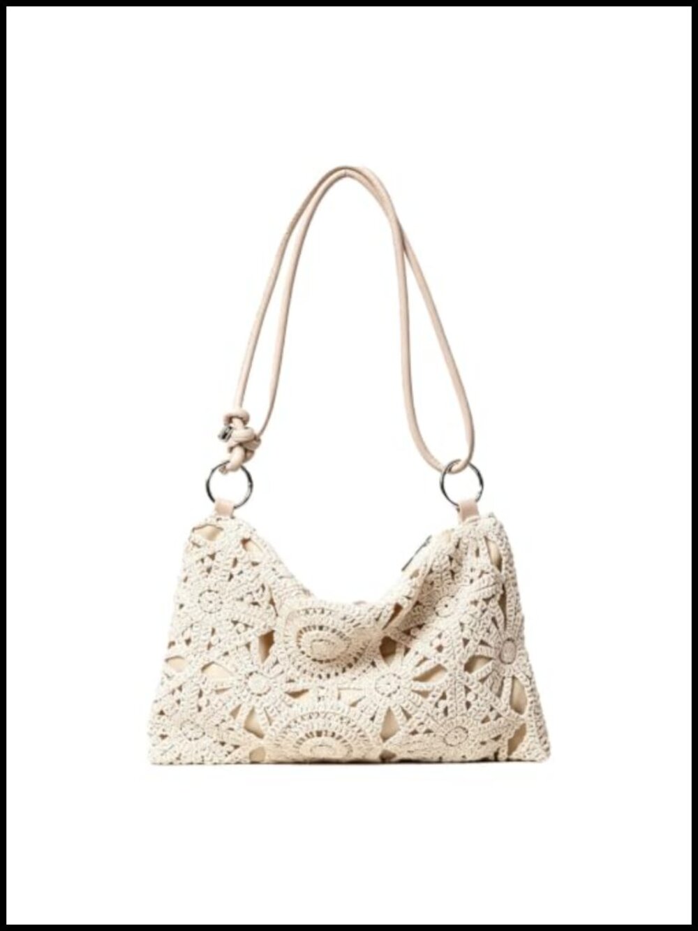 Boho Woven Shoulder Bag with Floral Hollow Out and Metal Clasp, Beach Straw